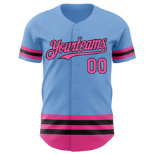 Load image into Gallery viewer, Custom Light Blue Pink-Black Line Authentic Baseball Jersey
