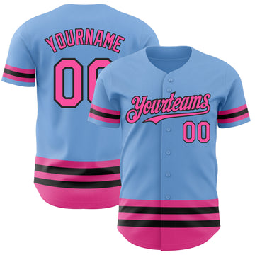 Custom Light Blue Pink-Black Line Authentic Baseball Jersey