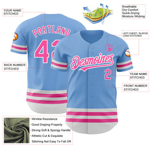 Custom Light Blue Pink-White Line Authentic Baseball Jersey