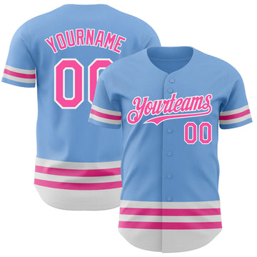 Custom Light Blue Pink-White Line Authentic Baseball Jersey