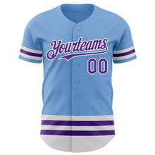 Load image into Gallery viewer, Custom Light Blue Purple-White Line Authentic Baseball Jersey
