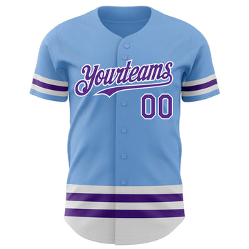 Custom Light Blue Purple-White Line Authentic Baseball Jersey