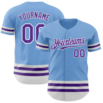 Custom Light Blue Purple-White Line Authentic Baseball Jersey
