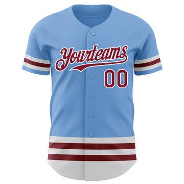 Custom Light Blue Crimson-White Line Authentic Baseball Jersey