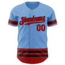 Load image into Gallery viewer, Custom Light Blue Red-Black Line Authentic Baseball Jersey
