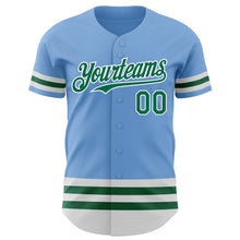 Laden Sie das Bild in den Galerie-Viewer, Custom Light Blue Kelly Green-White Line Authentic Baseball Jersey
