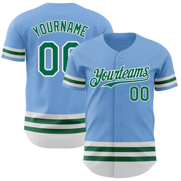 Custom Light Blue Kelly Green-White Line Authentic Baseball Jersey