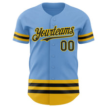 Laden Sie das Bild in den Galerie-Viewer, Custom Light Blue Black-Yellow Line Authentic Baseball Jersey
