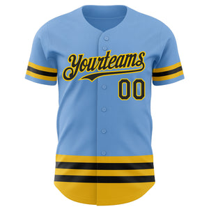 Custom Light Blue Black-Yellow Line Authentic Baseball Jersey