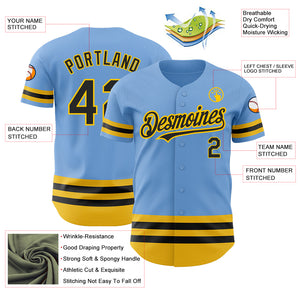 Custom Light Blue Black-Yellow Line Authentic Baseball Jersey