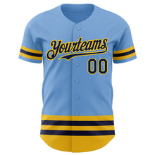 Laden Sie das Bild in den Galerie-Viewer, Custom Light Blue Navy-Yellow Line Authentic Baseball Jersey
