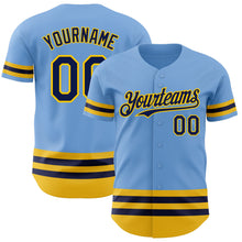 Load image into Gallery viewer, Custom Light Blue Navy-Yellow Line Authentic Baseball Jersey
