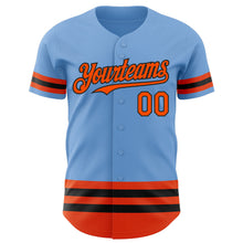 Laden Sie das Bild in den Galerie-Viewer, Custom Light Blue Orange-Black Line Authentic Baseball Jersey
