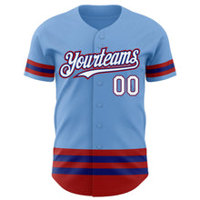 Load image into Gallery viewer, Custom Light Blue Royal-Red Line Authentic Baseball Jersey
