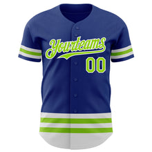 Laden Sie das Bild in den Galerie-Viewer, Custom Royal Neon Green-White Line Authentic Baseball Jersey
