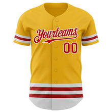 Load image into Gallery viewer, Custom Gold Red-White Line Authentic Baseball Jersey
