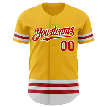 Custom Gold Red-White Line Authentic Baseball Jersey