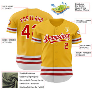 Custom Gold Red-White Line Authentic Baseball Jersey