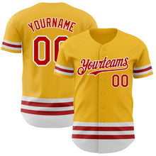 Load image into Gallery viewer, Custom Gold Red-White Line Authentic Baseball Jersey
