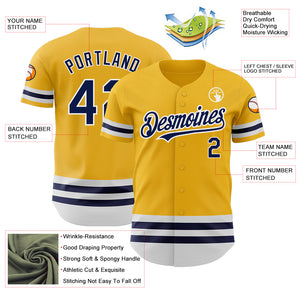 Custom Gold Navy-White Line Authentic Baseball Jersey