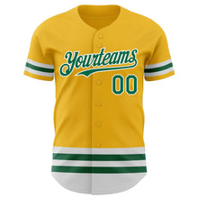 Load image into Gallery viewer, Custom Gold Kelly Green-White Line Authentic Baseball Jersey
