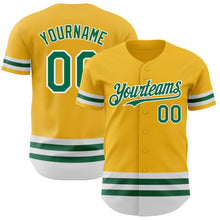 Load image into Gallery viewer, Custom Gold Kelly Green-White Line Authentic Baseball Jersey
