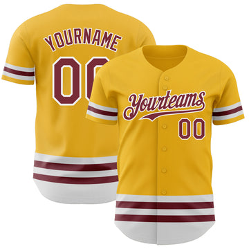 Custom Gold Burgundy-White Line Authentic Baseball Jersey