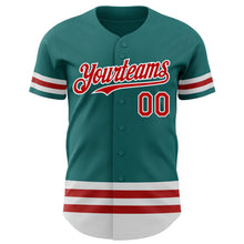 Load image into Gallery viewer, Custom Teal Red-White Line Authentic Baseball Jersey
