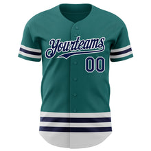 Laden Sie das Bild in den Galerie-Viewer, Custom Teal Navy-White Line Authentic Baseball Jersey
