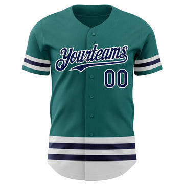 Custom Teal Navy-White Line Authentic Baseball Jersey