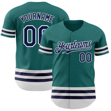 Load image into Gallery viewer, Custom Teal Navy-White Line Authentic Baseball Jersey
