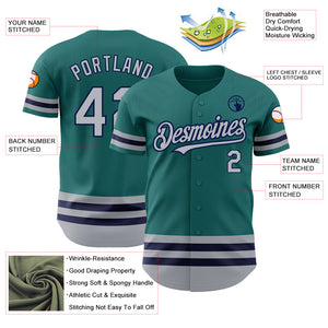 Custom Teal Gray-Navy Line Authentic Baseball Jersey