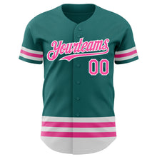 Load image into Gallery viewer, Custom Teal Pink-White Line Authentic Baseball Jersey
