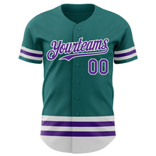 Laden Sie das Bild in den Galerie-Viewer, Custom Teal Purple-White Line Authentic Baseball Jersey
