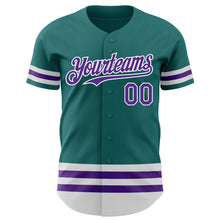 Load image into Gallery viewer, Custom Teal Purple-White Line Authentic Baseball Jersey

