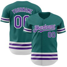 Laden Sie das Bild in den Galerie-Viewer, Custom Teal Purple-White Line Authentic Baseball Jersey
