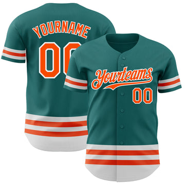 Custom Teal Orange-White Line Authentic Baseball Jersey