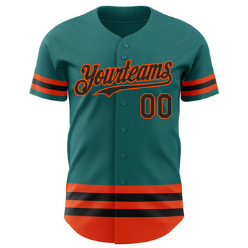 Custom Teal Black-Orange Line Authentic Baseball Jersey
