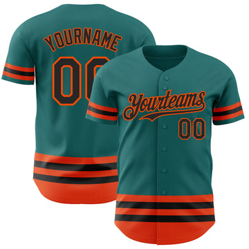 Custom Teal Black-Orange Line Authentic Baseball Jersey