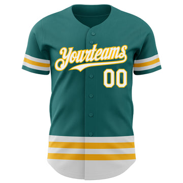Custom Teal White-Gold Line Authentic Baseball Jersey