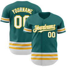Load image into Gallery viewer, Custom Teal White-Gold Line Authentic Baseball Jersey
