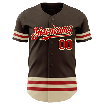 Custom Brown Red-Cream Line Authentic Baseball Jersey