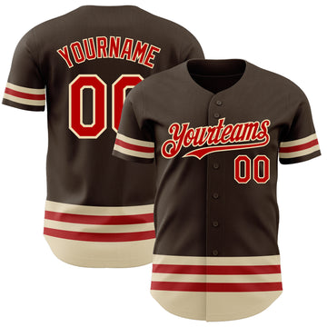 Custom Brown Red-Cream Line Authentic Baseball Jersey