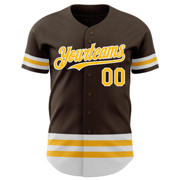 Custom Brown Gold-White Line Authentic Baseball Jersey
