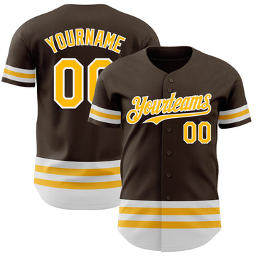 Custom Brown Gold-White Line Authentic Baseball Jersey