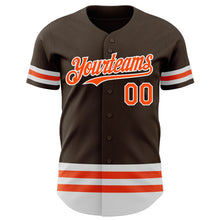 Laden Sie das Bild in den Galerie-Viewer, Custom Brown Orange-White Line Authentic Baseball Jersey
