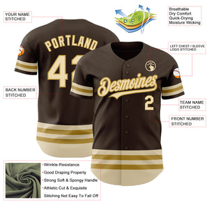 Custom Brown Cream-Old Gold Line Authentic Baseball Jersey