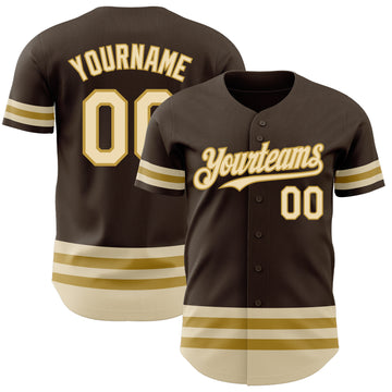 Custom Brown Cream-Old Gold Line Authentic Baseball Jersey