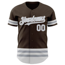 Laden Sie das Bild in den Galerie-Viewer, Custom Brown Gray-White Line Authentic Baseball Jersey
