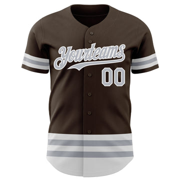 Custom Brown Gray-White Line Authentic Baseball Jersey